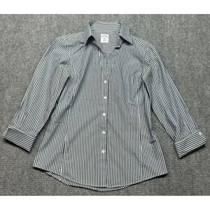 Brooks Brothers 346 Shirt Top Womens 4 Black White Striped 3/4 Sleeve Button Up
